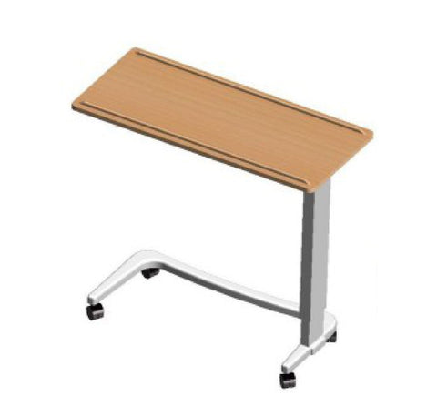 Easi Rise Overbed Table with C Base has a beach table top and grey/beige legs.
