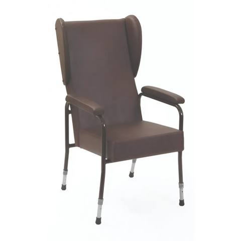 Side view of the high back chair highlighting adjustable seat height and sturdy frame