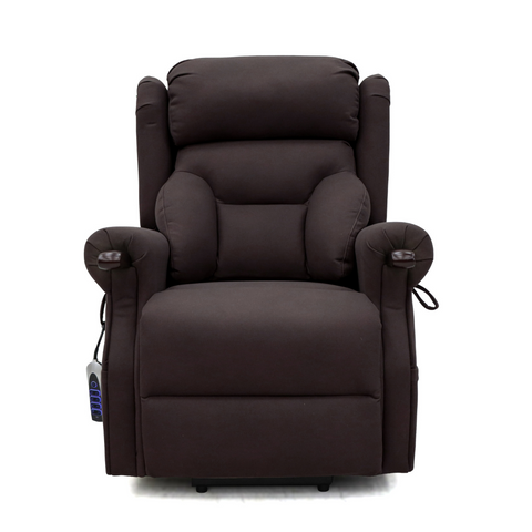 Close-up of dual-tone premium fabric upholstery on AURORA recliner cocoa.