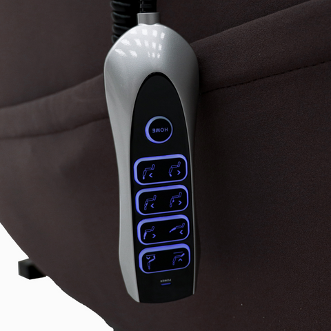 Close-up of handset hook storage on the recliner’s side for cocoa.