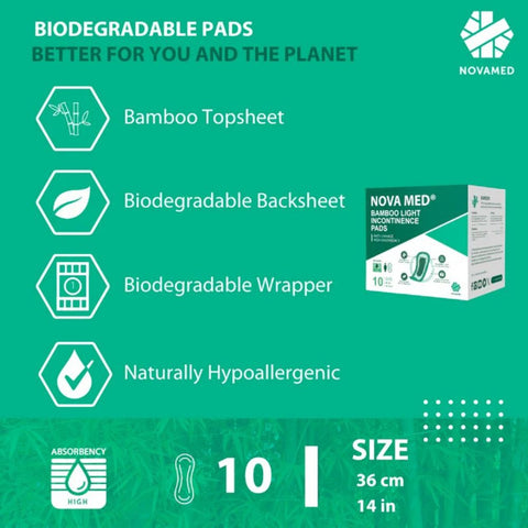 Bamboo light Incontinence Pads 10 Pack
