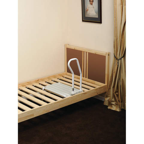 Secured by two long straps that wrap around the bed frame, the rail is easy to install and remove.