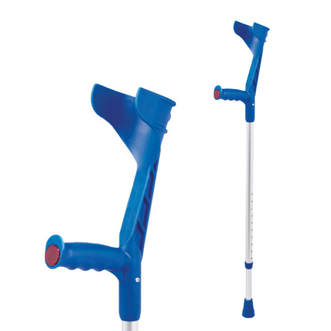 Close-up of non-twisting forearm cuff and integrated reflector on the Eco 120 crutch.