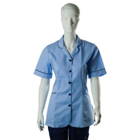Homecare Sky Blue Tunic with Collar & Navy Trim