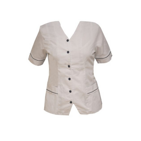 Homecare White V Neck Tunic with Navy Trim