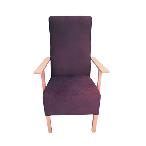High-back orthopaedic chair with cushioned support, available in stylish Aubergine finish.