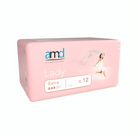 Designed for women with moderate urinary incontinence, the AMD Lady Extra Pad offers superior absorbency and a discreet fit. With a secure adhesive strip and a sleek design, it provides reliable protection and confidence throughout the day. Enjoy comfort, dryness, and peace of mind with 16 pads per pack.