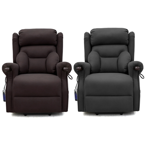 AURORA orthopedic recliner in dual-tone fabric with semi-waterfall backrest