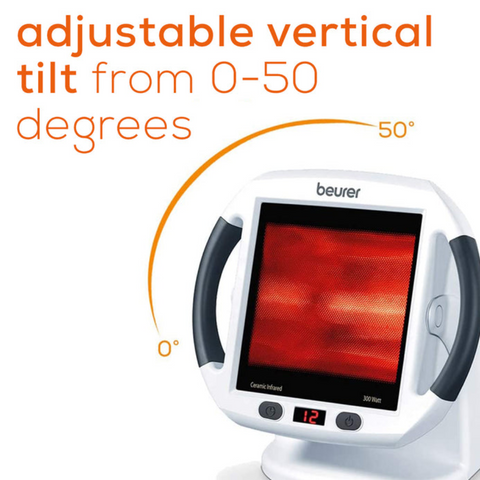 Adjustable tilt infrared heat lamp for targeting specific body areas