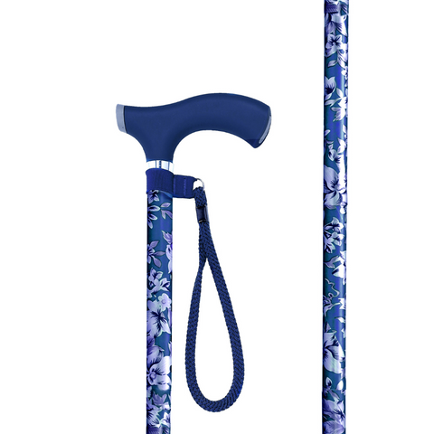Adjutable Walking Sitck - Blue Flowers