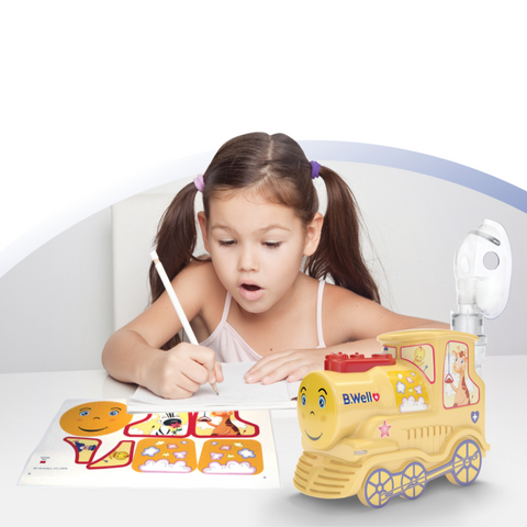 Image showing a young girl using the stickers to decorate her nebuliser to make it more enjoyable.