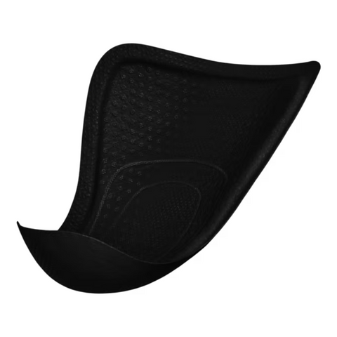 A close-up image of the TENA Men Active Fit Protective Shield, showcasing its soft triangular shape, slim 3mm thickness, and adhesive strip for secure placement in men's underwear.