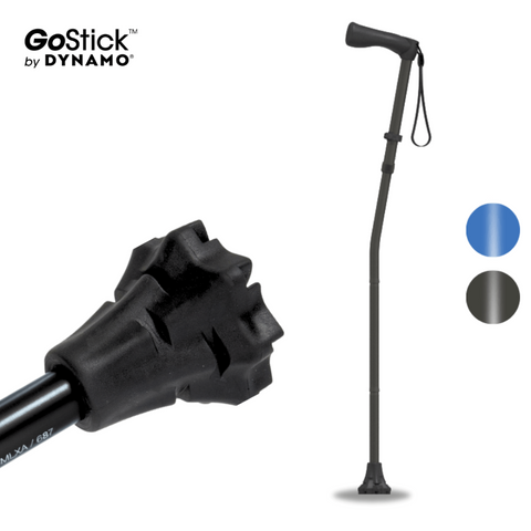 Go stick by dynamo available in black and blue. A lightweight foldable cane.