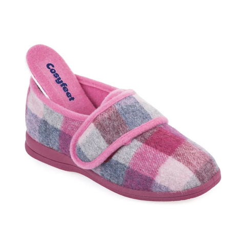 Cosyfeet Holly Slipper Pink Check
