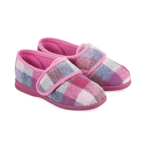 Cosyfeet Holly Slipper Pink Check