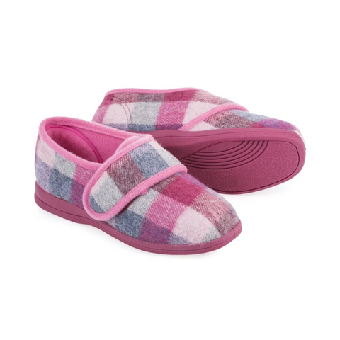 Cosyfeet Holly Slipper Pink Check