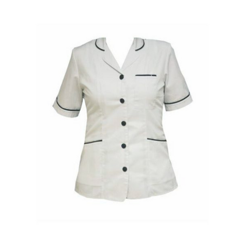 Homecare White Tunic with Navy Trim Collar