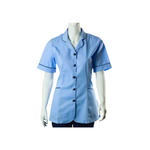 Homecare Sky Blue Tunic with Collar & Navy Trim
