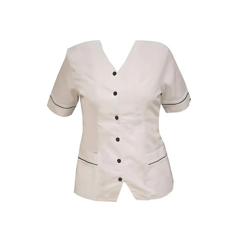 Homecare White V Neck Tunic with Navy Trim