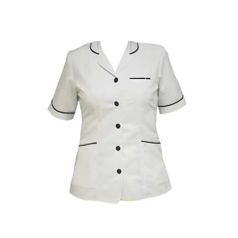 Homecare White Tunic with Navy Trim Collar