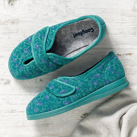 Cosyfeet Diane Slipper Jade Floral