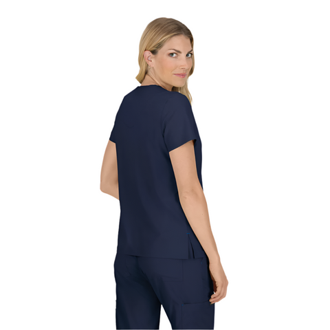 Koi becca scrub top in navy view from the back of the top.