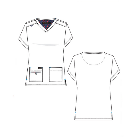 Graphic image of the design of the koi becca scrub top, shown in  white but the navy version is of the exact same design.