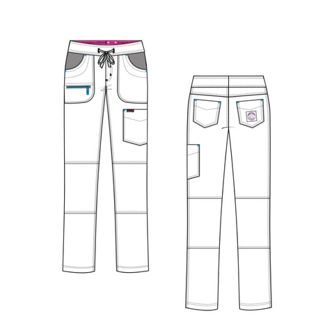 Graphic design of these functional scrub pants feature a flat drawstring waist, 6 pockets for storage, and a breathable 2-way stretch fabric. Perfect for busy days, the Peace Trousers combine practicality with a flattering, slim fit silhouette.