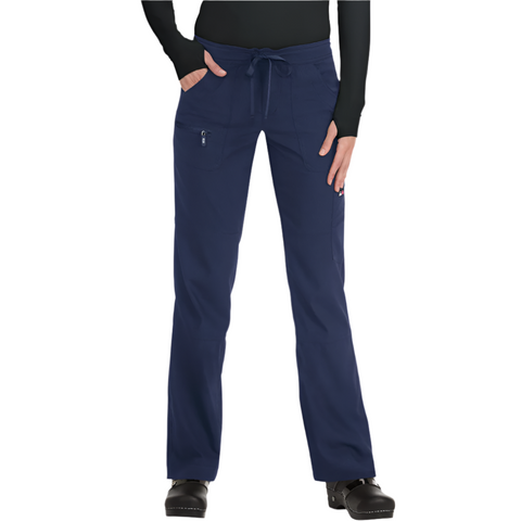Stylish scrub trousers featuring a mid-rise, flat drawstring waist, 6 functional pockets, and a flattering straight leg design. Made from 2-way stretch Koi Lite fabric for maximum comfort and freedom of movement.