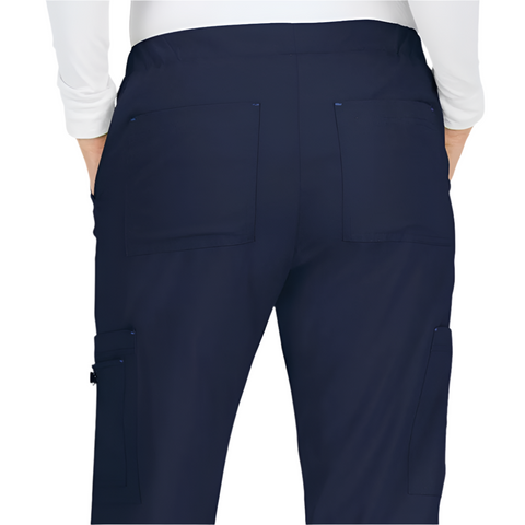 Close up of the koi holly scrub pants showing the back pockets.