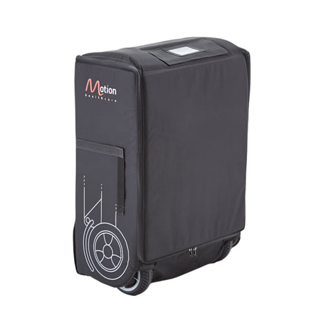 Travel Bag for mlite folding scooter in upright standing position with zip closed 