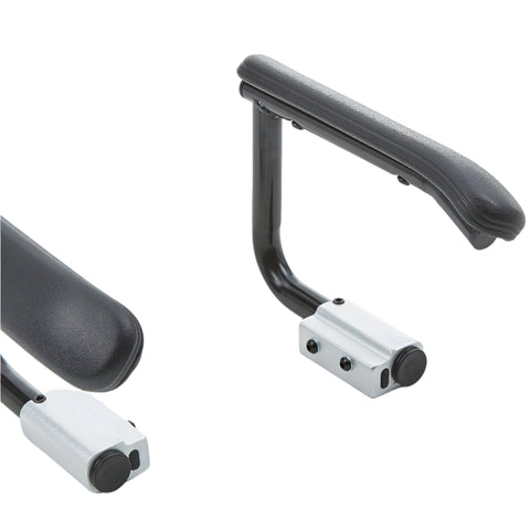 armrests for mlite folding scooter. The image shows the armrests by themselves. It shows everything that is included, the mlite armrests and the fixtures for attaching the armrests to the mlite scooter 