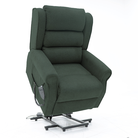 The Madison two recliner in winter moss, fully extended in order to assist to a standing position.