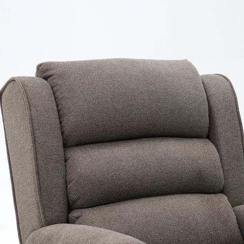A close-up of the waterfall-style backrest on the Madison Two recliner in brown, showcasing its stitched panels for extra comfort and support.