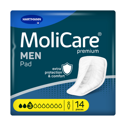 Molicare premium mens pad is specifically designed for the male anatomy. It absorbs light urine leakages and provides extra protection and comfort.
