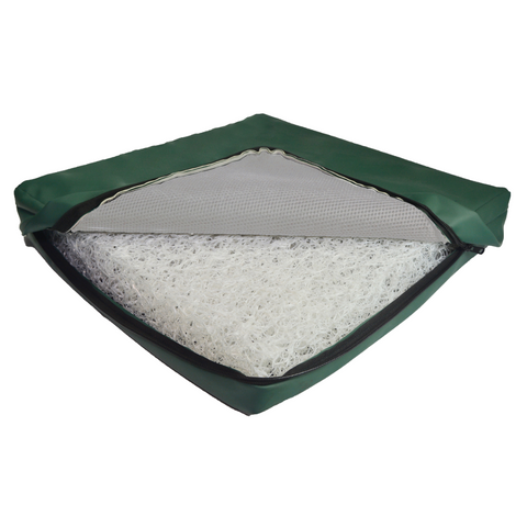 A medical pressure-relieving cushion made from  highly breathable material, showcasing its breathable, durable design with an interlocking loop structure for superior pressure distribution and comfort.