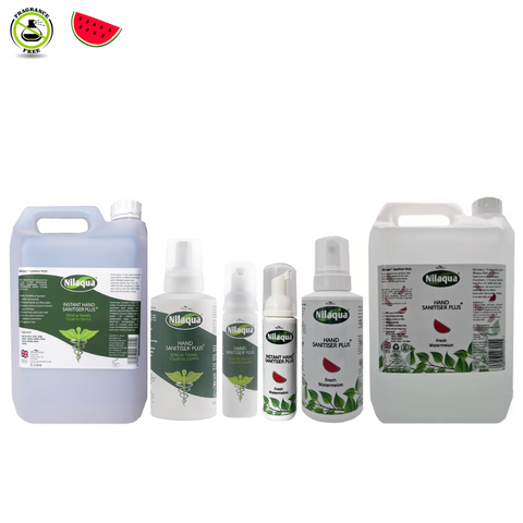 Applying Nilaqua foaming hand sanitiser – gentle on skin and suitable for all ages available in three different sizes and two scents - fragrance free and waterelon.