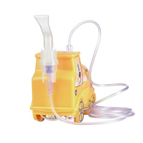 Image showing the back of the nebuliser, showing the inhaler and the long tube.