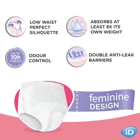 Stay confident with iD Intime Super, offering 10-hour odor control, anti-leak protection, and a comfortable, low-waist fit.