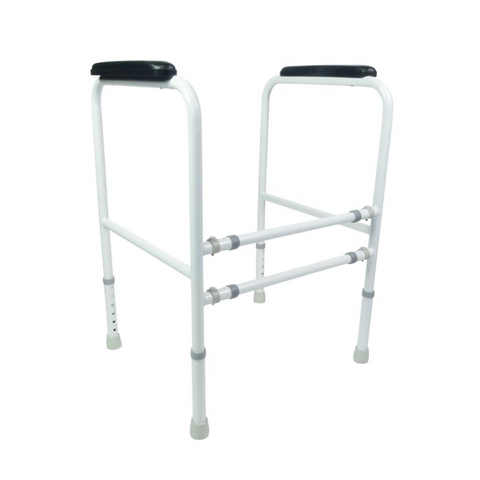 Durable toilet support aid for elderly or disabled users, height adjustable.