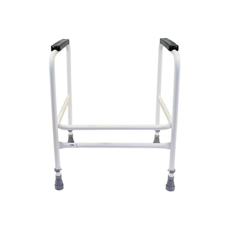 Height adjustable toilet surround with rubber feet for added stability.
