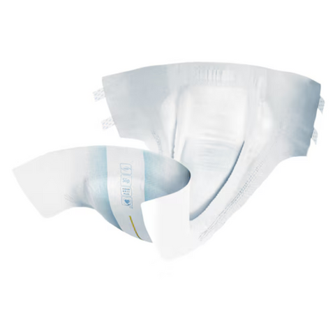 Close-up of TENA Slip Plus – A high-absorbency, all-in-one incontinence brief with adjustable tabs, featuring a soft, breathable, textile-like material for comfort and skin health.