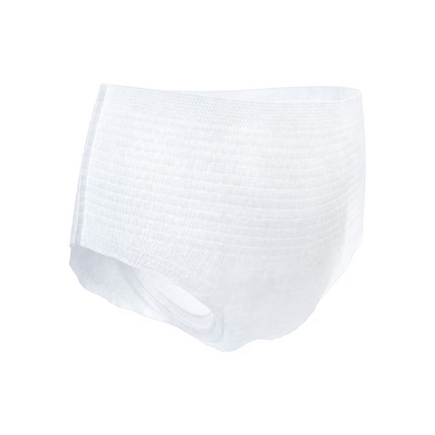 A demonstration of TENA Pants Maxi worn under fitted clothing, emphasizing the close body-fit and discreet appearance.