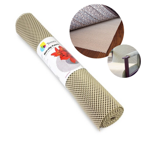 The tenura non slip fabric netting     is Cushioned, non-slip surface grips smooth, angled, or moving surfaces. Anti-slip foam + breathable polyester mesh = durable, flexible stability.