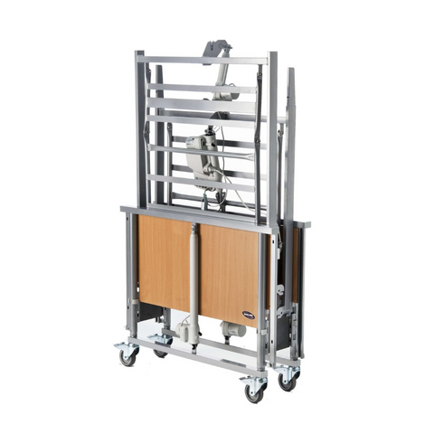 Easy assembly of Medley bed shown with tools and frame components.