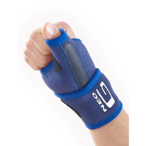Neo G VCS Thumb Brace with malleable metal splint partially immobilizing thumb.