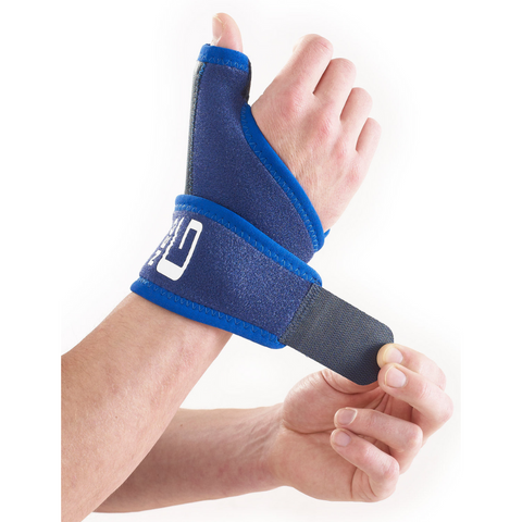 Unisex thumb brace providing support for arthritis and wrist strain, worn on left hand