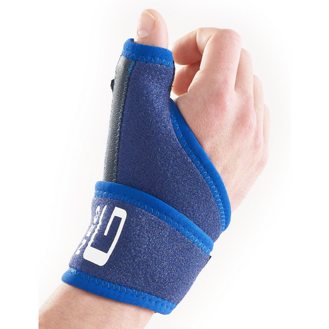 Close-up of neoprene thumb brace showing breathable and flexible design.