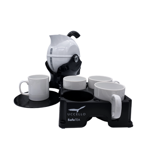 This is the complete uccello range, the uccello kettle, the uccello grip mat, the uccello cup holder muggi and the liquid level indicator. These are specifally designed for those with reduced strength, weakness, people with parkinsons or arthritis to use everyday kitchen essentials securely and safely.