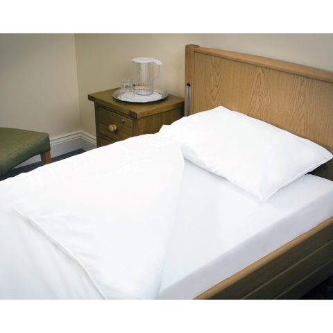 Close-up of MIP wipe clean duvet showing durable, impermeable fabric with soft polyester filling, designed for easy maintenance and infection control.